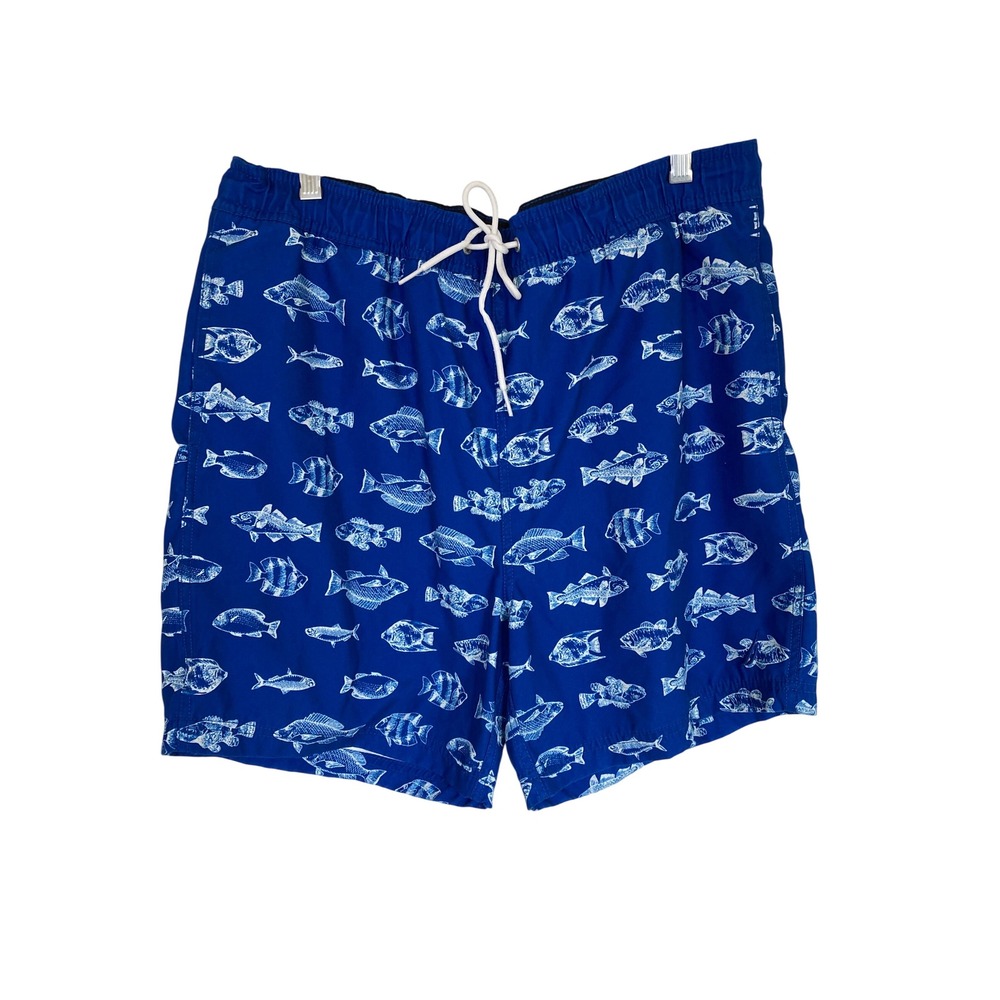 Nautica Mens Blue Fish Print Swim Trunks Mesh Lined Board Shorts Size M